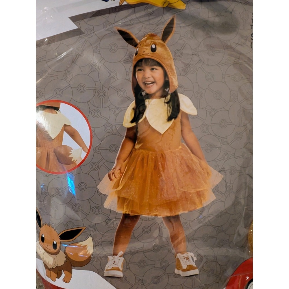 Pokemon Eevee Toddler Costume Dress Hood Hat Ears Dress Up Size S 2T‎ NEW - Picture 4 of 7